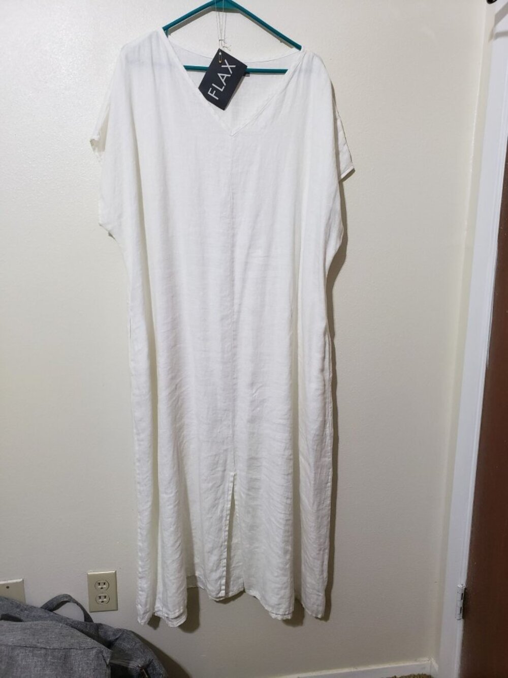 Flax Yara, off white, lagenlook, pullover, maxi length, 100% linen dress, size L